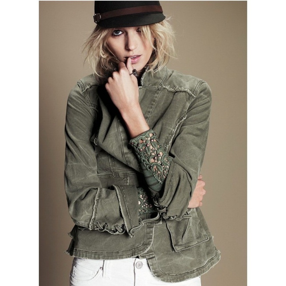 Free People Jacket Womens M Military Ruffle Peplum Lace Up Cuff 2013 Spring - Picture 1 of 10